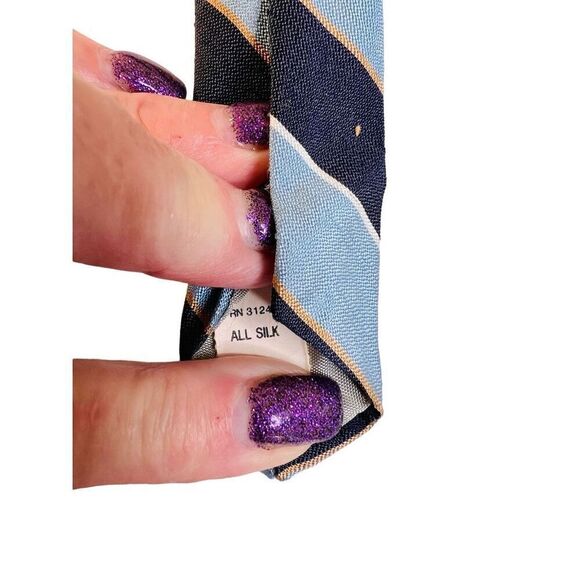 Vintage 80s Hardy Aimes London All Silk Blue Stripe Tie Retro Classic - Picture 4 of 7